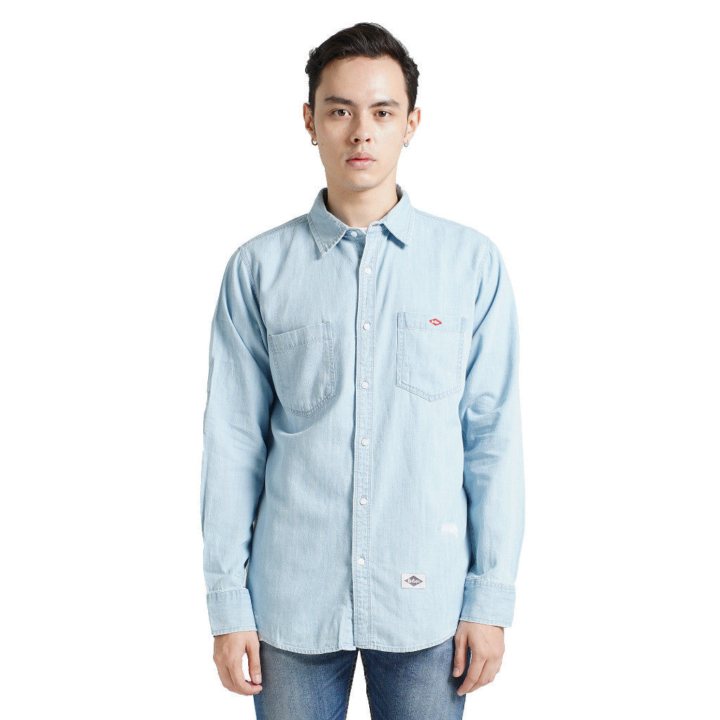 LEE COOPER SHIRT CHAMBRAY CHAD REPAIRED LIGHT BLUE