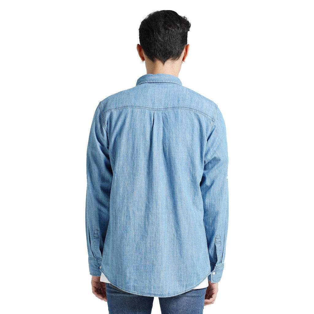LEE COOPER SHIRT CHAMBRAY CHAD WORN MEDIUM BLUE