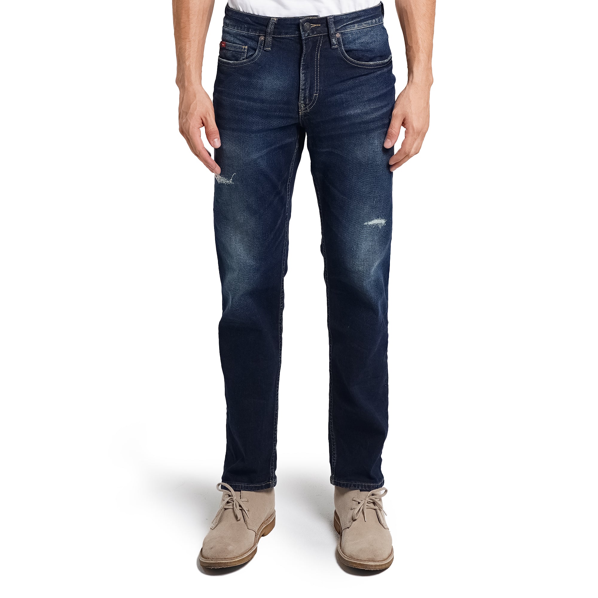 Lee Cooper Tapered Fit Jeans Arthur Repaired Medium Blue Indigo