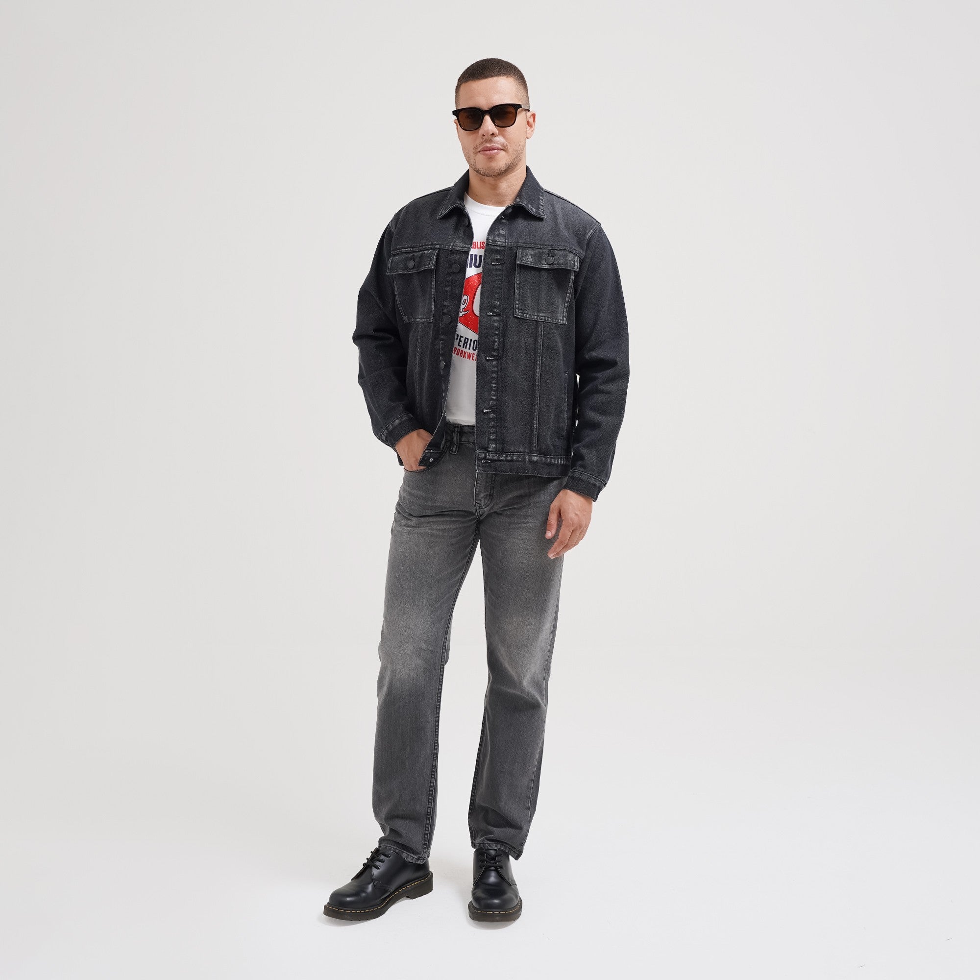 Lee Cooper Long Jacket Hunter Worn Dark Black
