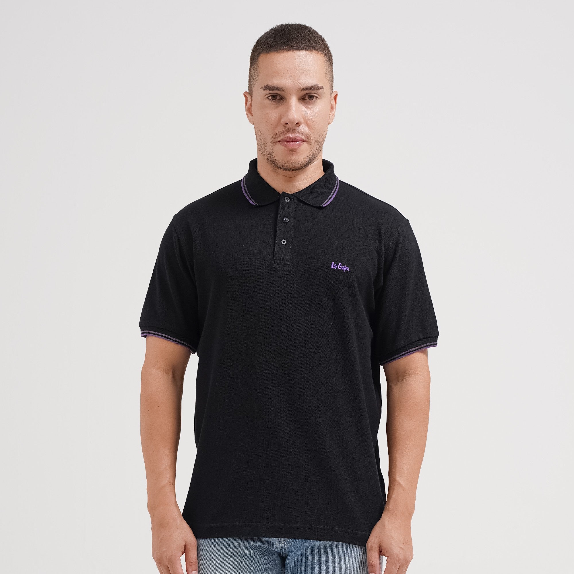 Lee Cooper Polo Shirt Stripe Color Logotype Black