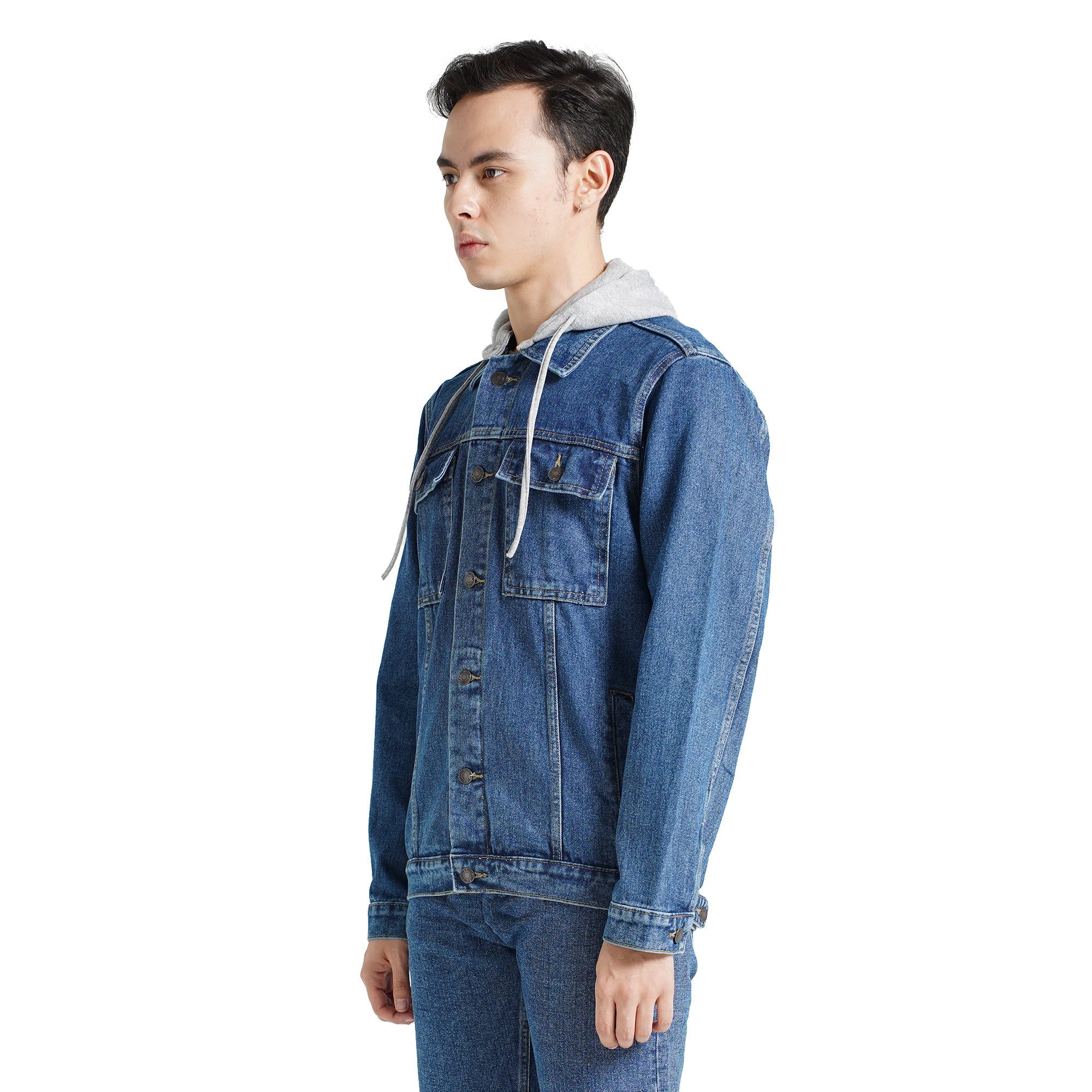 LEE COOPER JACKET TRUCKER HOODIE WORN DARK BLUE