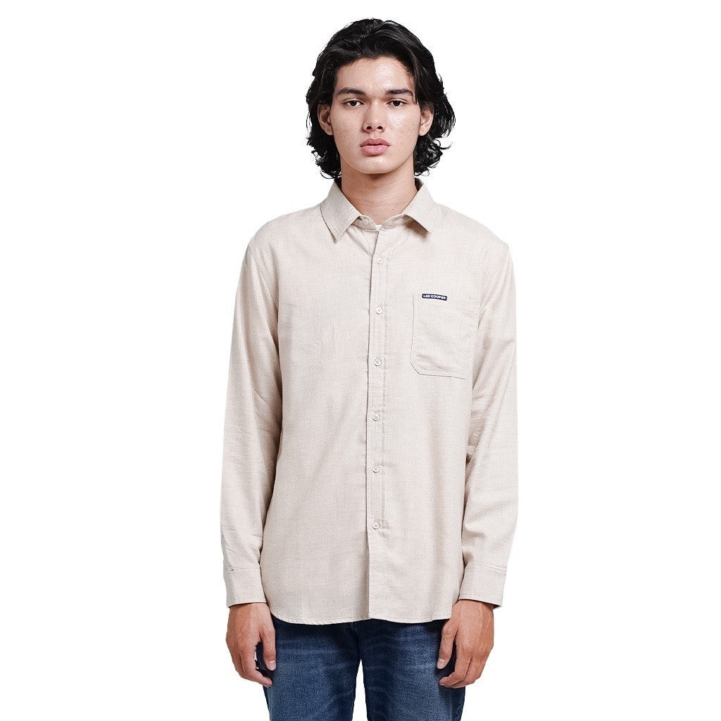 Lee Cooper Long Shirt Callum Plain Cream