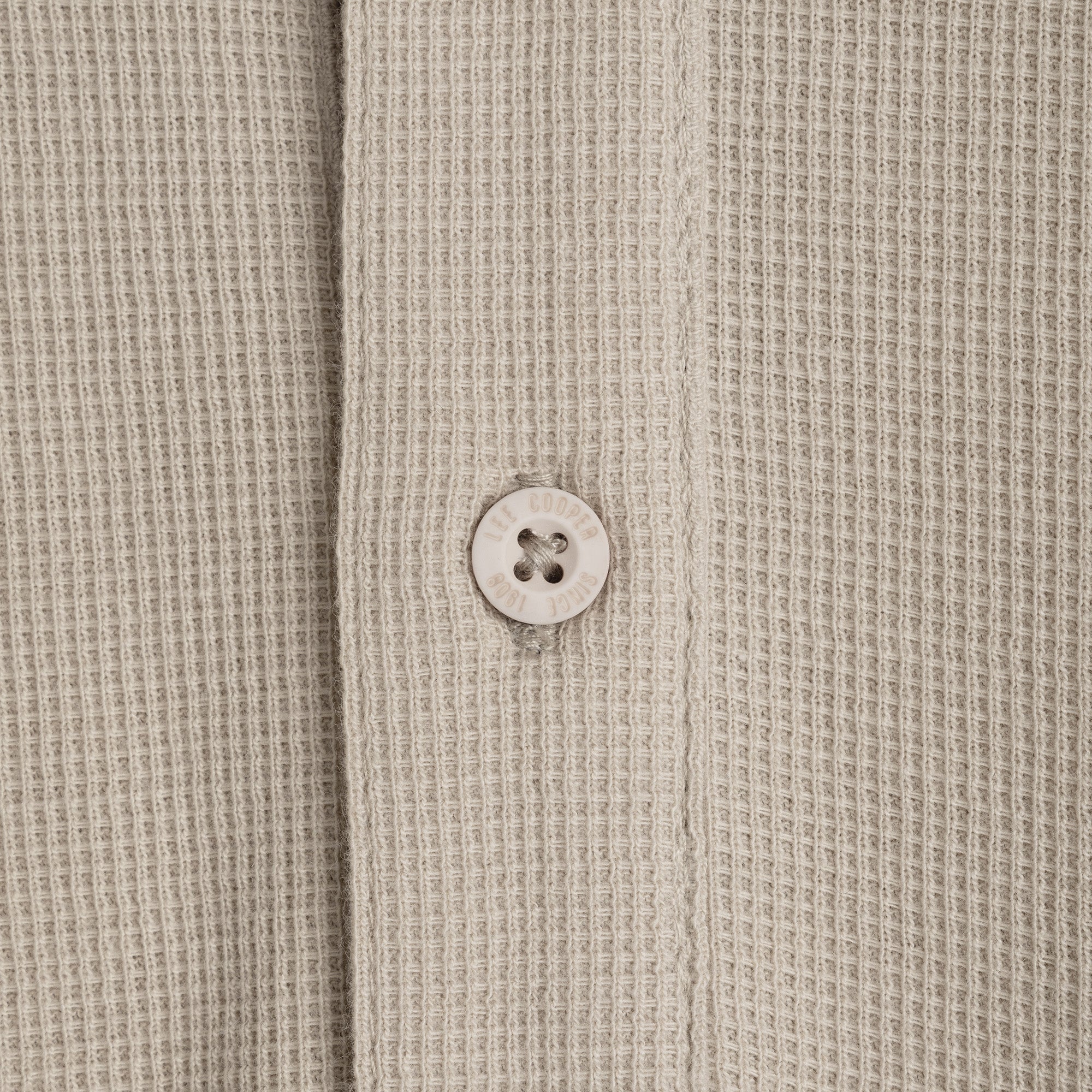 Lee Cooper T-Shirt Henley Buttoned Waffle Cream