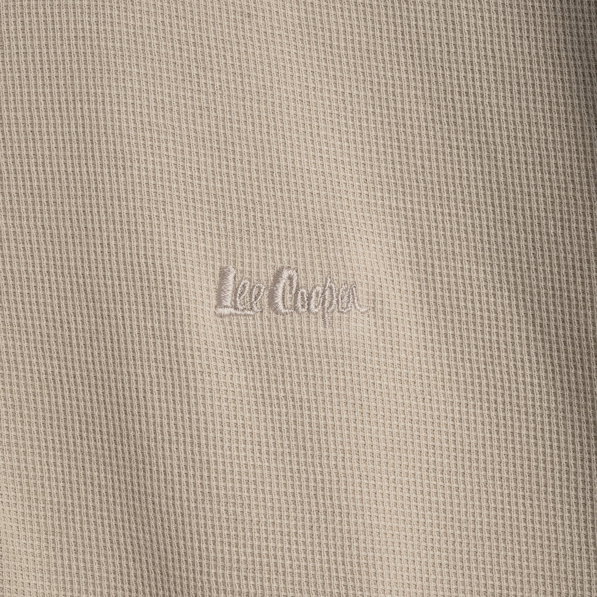 Lee Cooper T-Shirt Henley Buttoned Waffle Cream