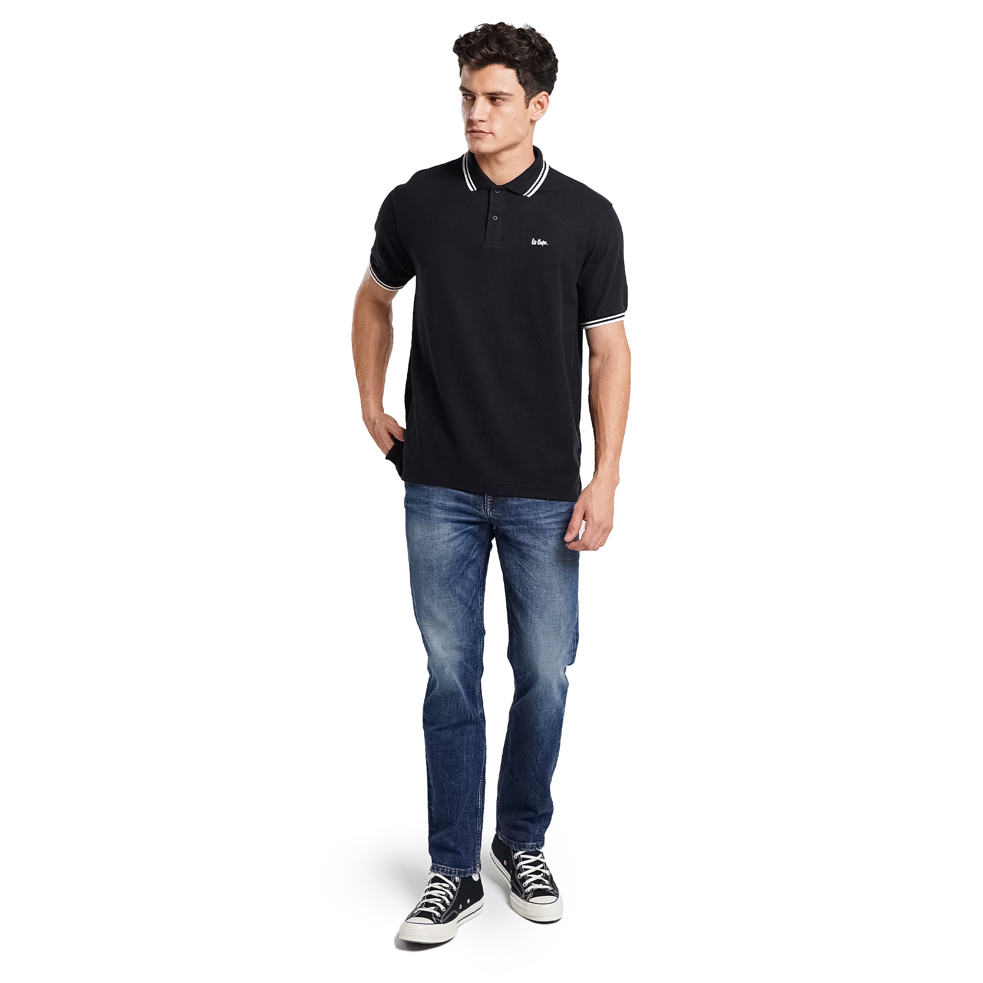 Lee Cooper Polo Shirt Stripe Logotype Black