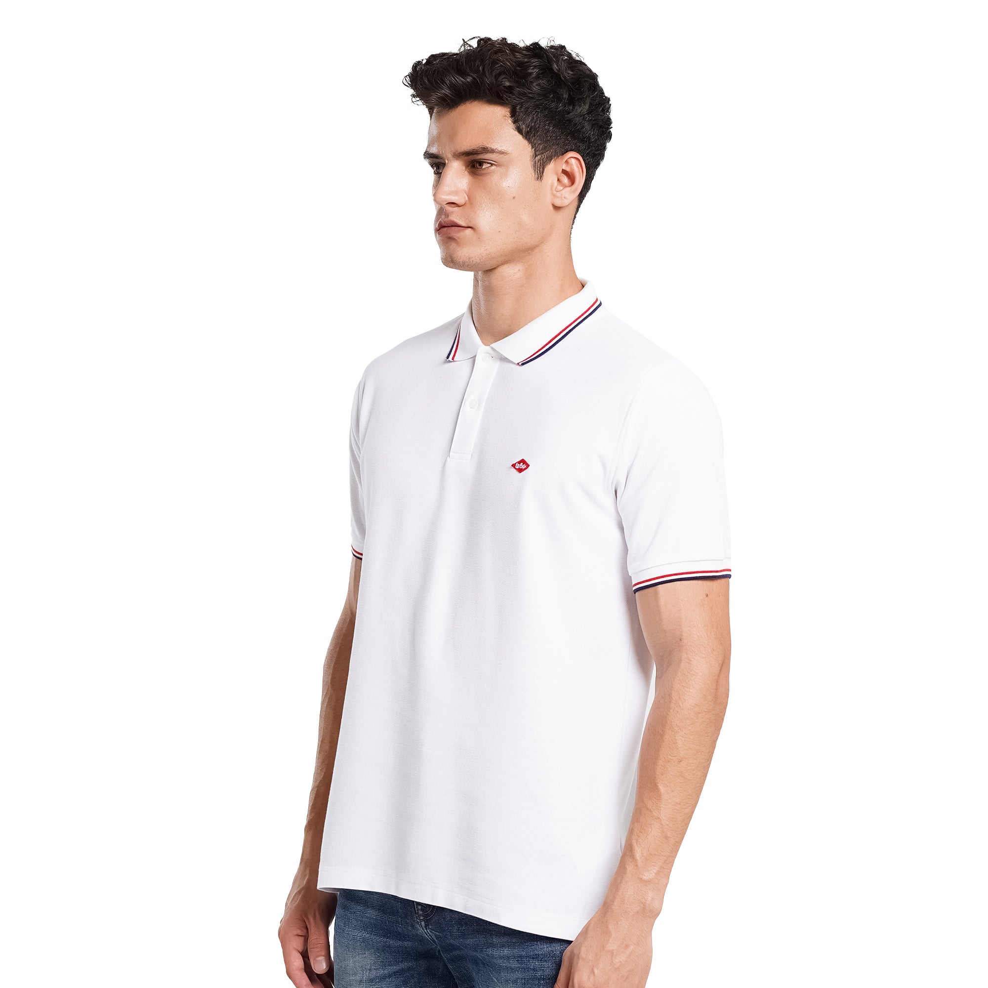 Lee Cooper Polo Shirt Stripe Diamond Logo White