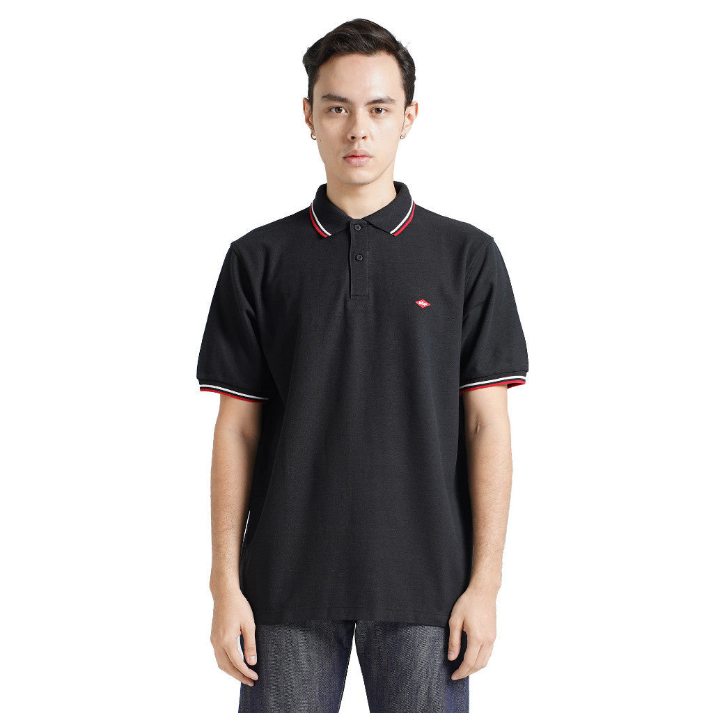 Lee Cooper Polo Shirt Stripe Diamond Logo Black