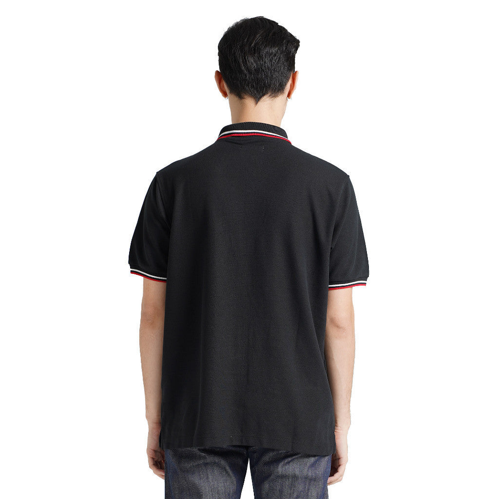Lee Cooper Polo Shirt Stripe Diamond Logo Black