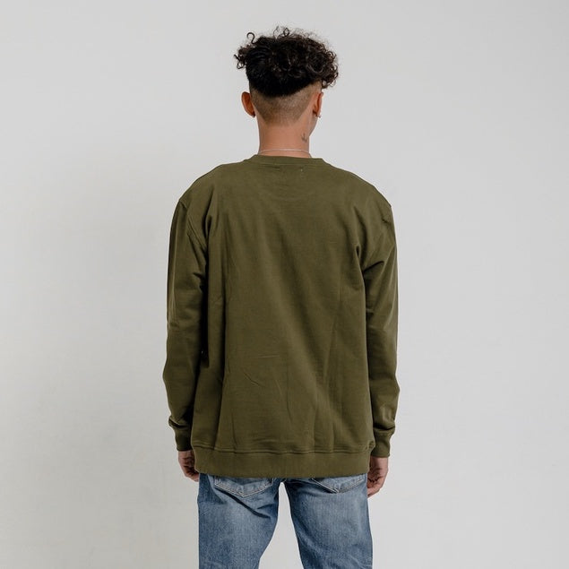 Lee Cooper Sweatshirt Crewneck Varsity Logo Type Green Army