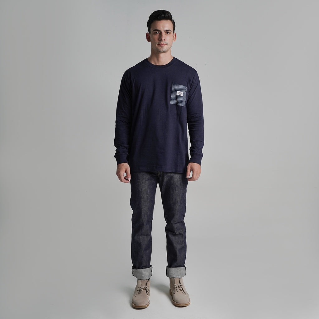 Lee Cooper Longsleeve T-shirt Stripe Pocket Navy