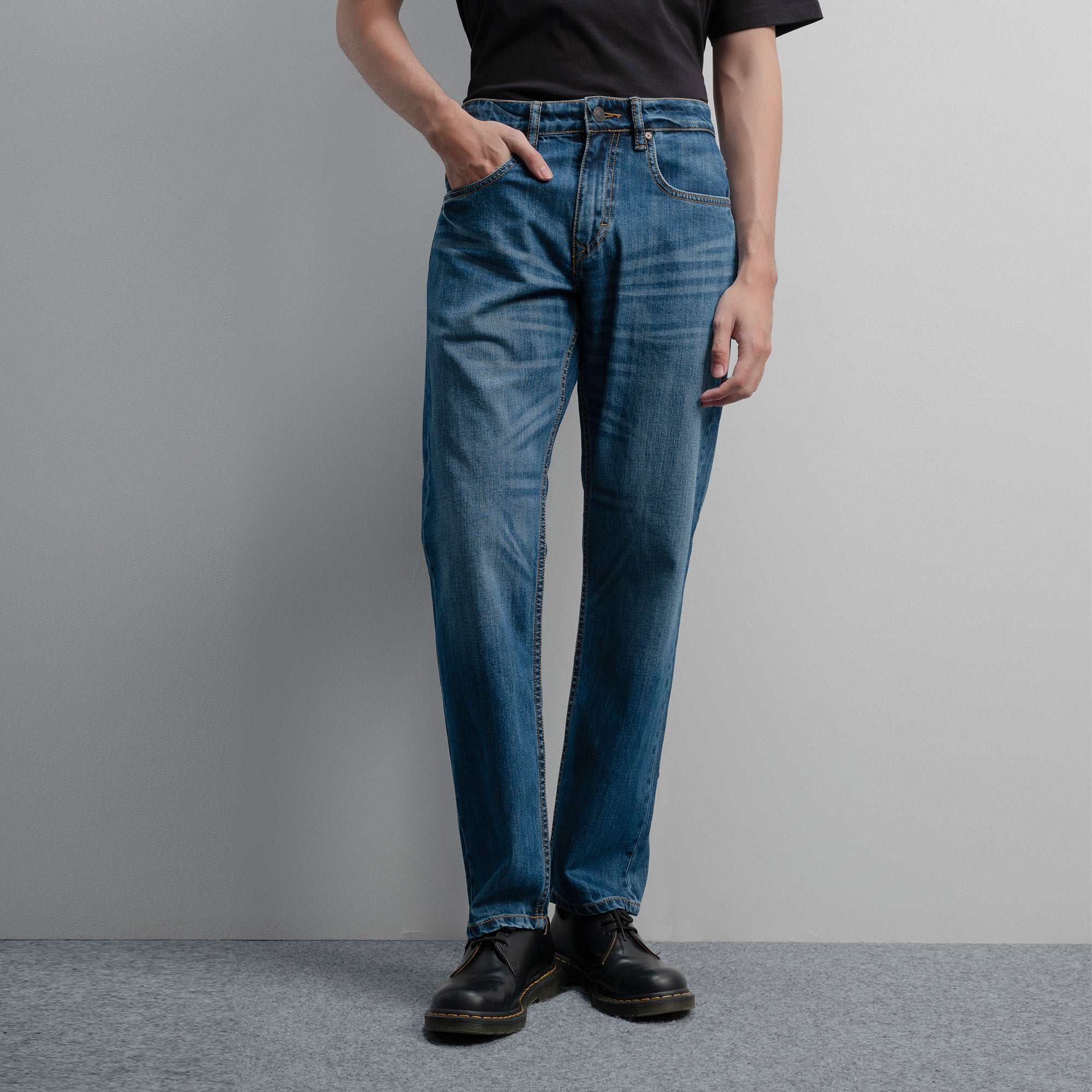 Lee Cooper Tapered Fit Jeans Arthur Worn Medium Blue Zone