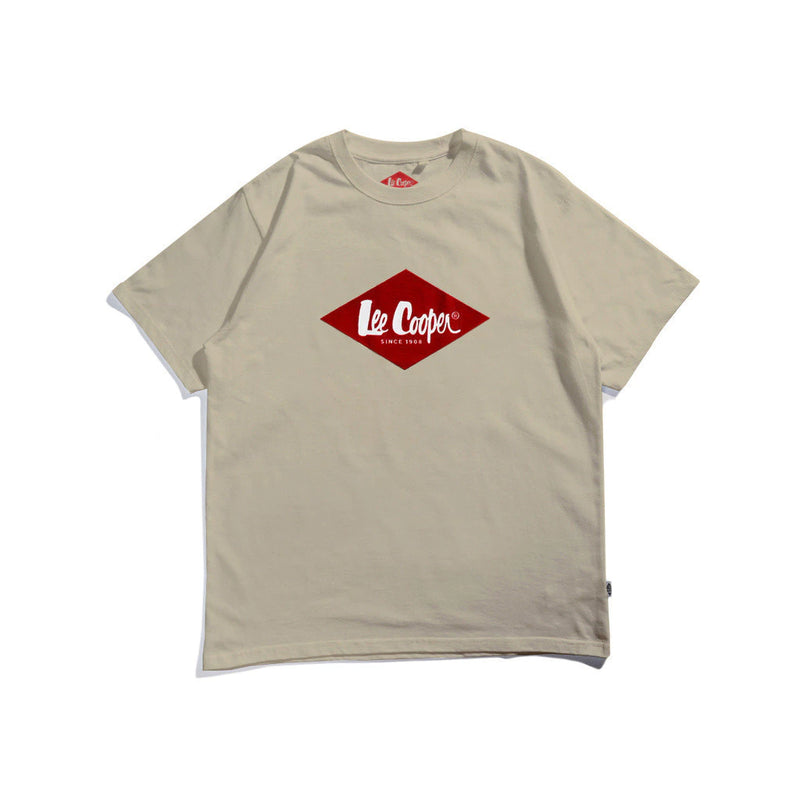 Lee Cooper T-Shirt Red Diamond Logo Velvet Beige