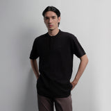 Lee Cooper T-Shirt Henley Buttoned Waffle Black