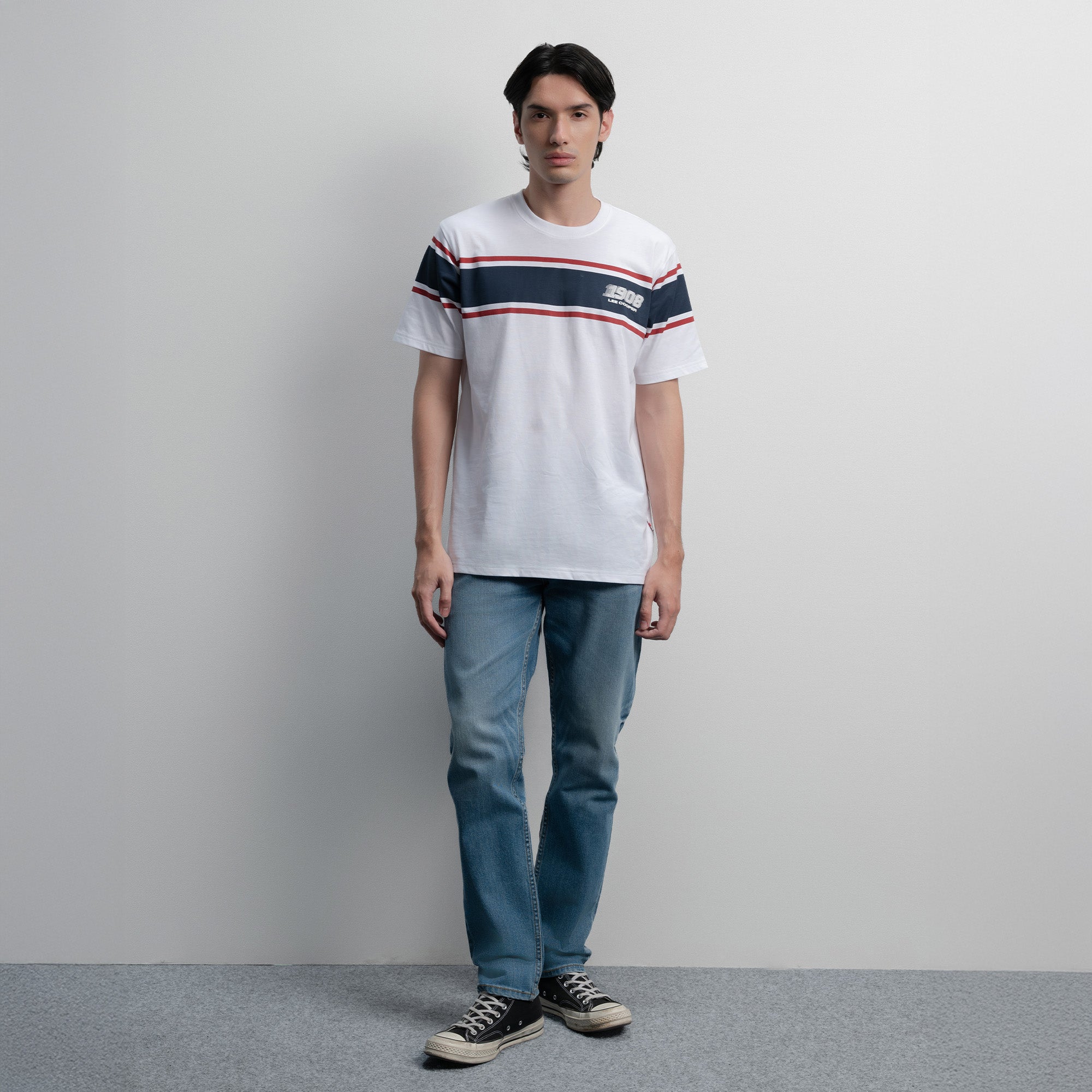 Lee Cooper T-Shirt Stripe Motion White