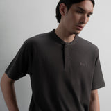 Lee Cooper T-Shirt Henley Buttoned Waffle Dark Grey