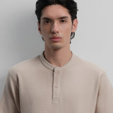 Lee Cooper T-Shirt Henley Buttoned Waffle Cream