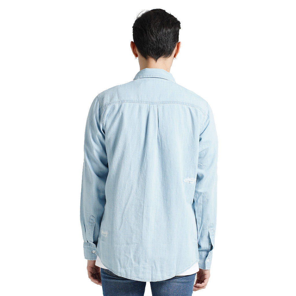 LEE COOPER SHIRT CHAMBRAY CHAD REPAIRED LIGHT BLUE