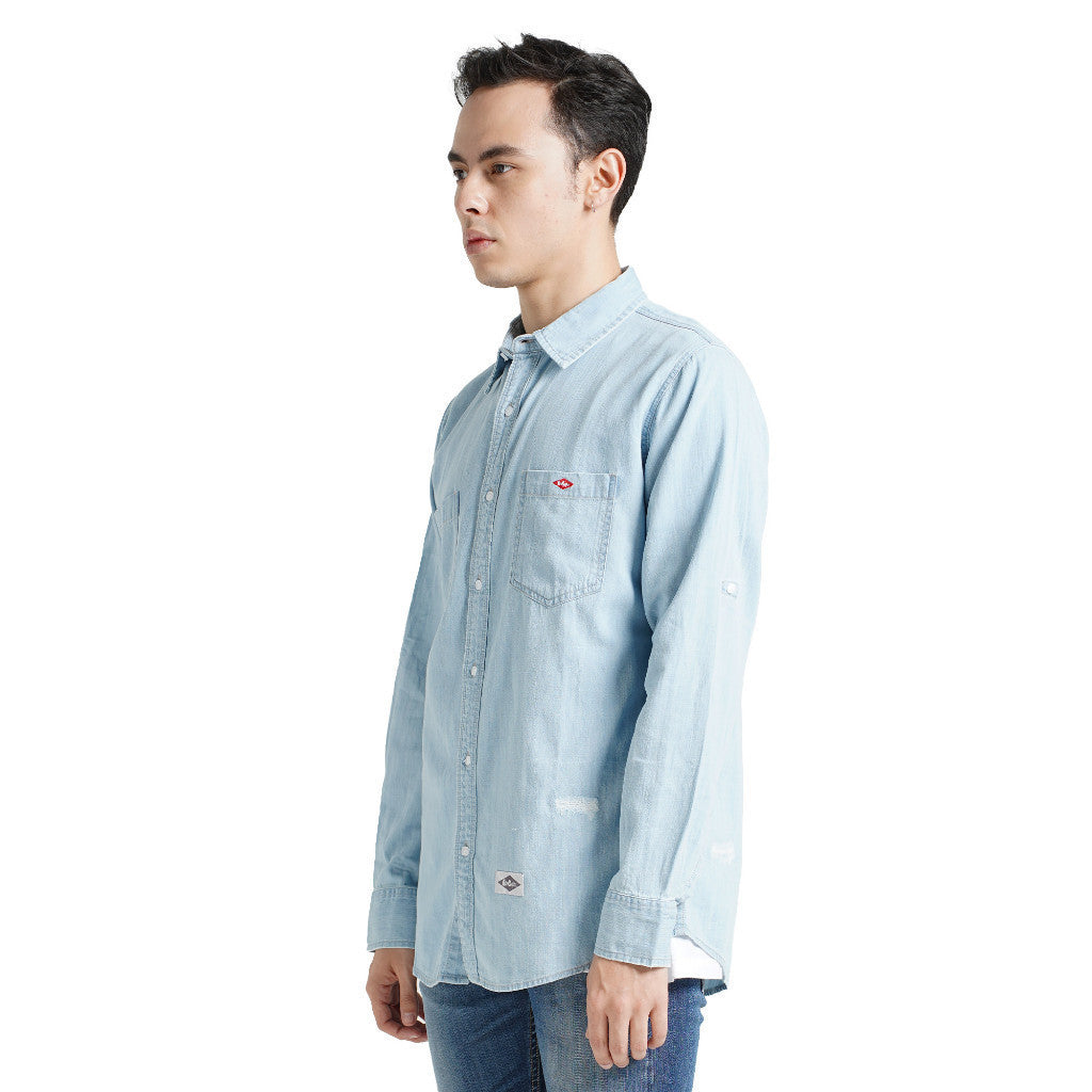 LEE COOPER SHIRT CHAMBRAY CHAD REPAIRED LIGHT BLUE