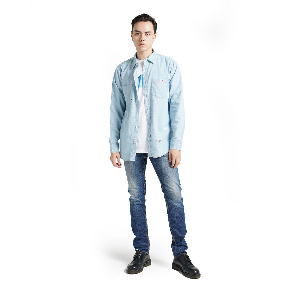 LEE COOPER SHIRT CHAMBRAY CHAD REPAIRED LIGHT BLUE