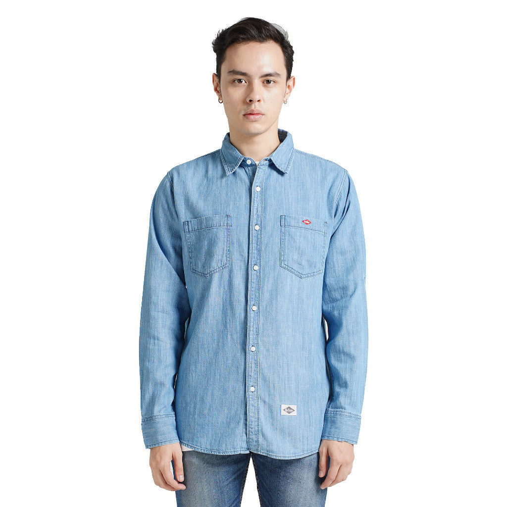 LEE COOPER SHIRT CHAMBRAY CHAD WORN MEDIUM BLUE