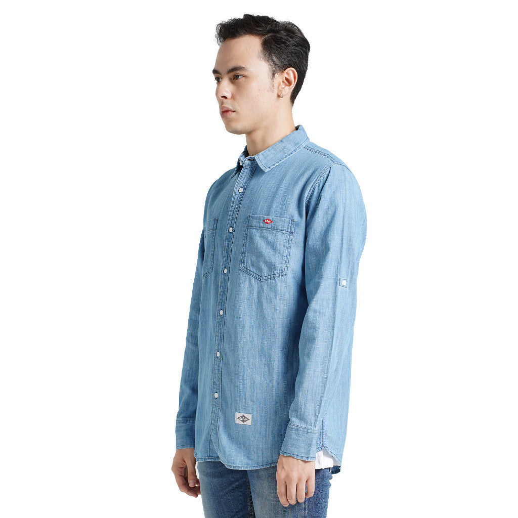 LEE COOPER SHIRT CHAMBRAY CHAD WORN MEDIUM BLUE