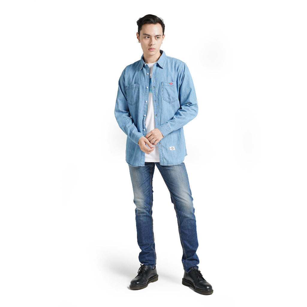 LEE COOPER SHIRT CHAMBRAY CHAD WORN MEDIUM BLUE