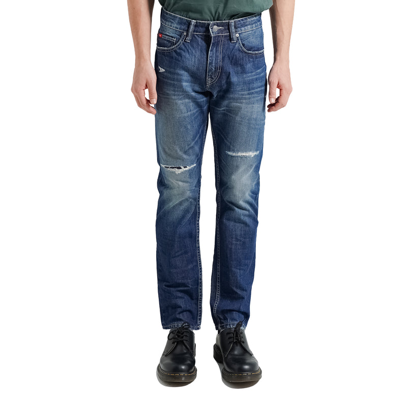 Lee Cooper Tapered Fit Jeans Arthur Repaired Medium Blue