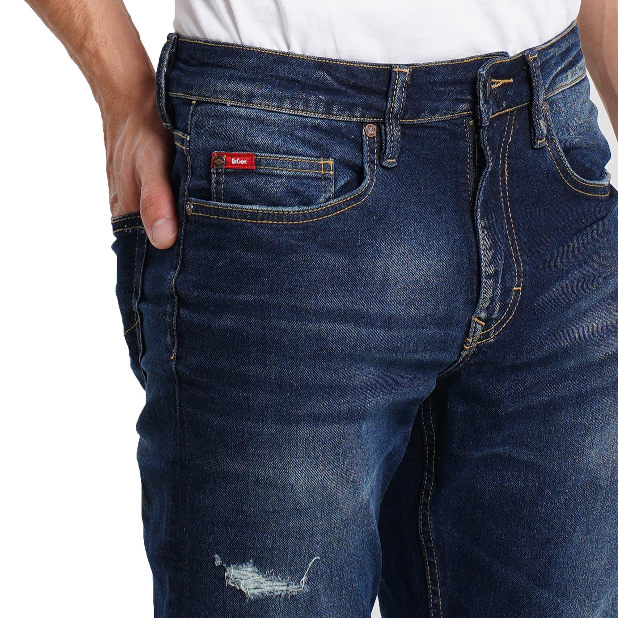 Lee Cooper Tapered Fit Jeans Arthur Repaired Medium Blue Indigo