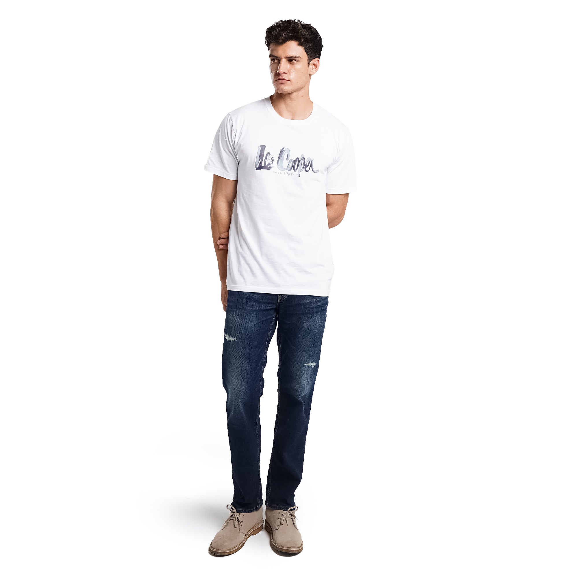 Lee Cooper Tapered Fit Jeans Arthur Repaired Medium Blue Indigo