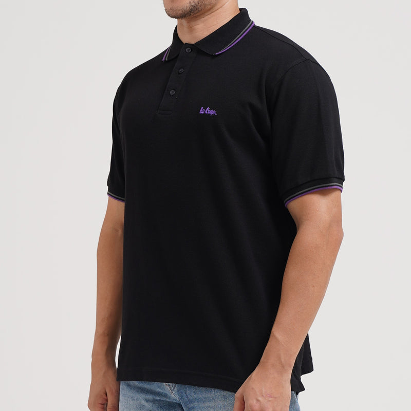 Lee Cooper Polo Shirt Stripe Color Logotype Black