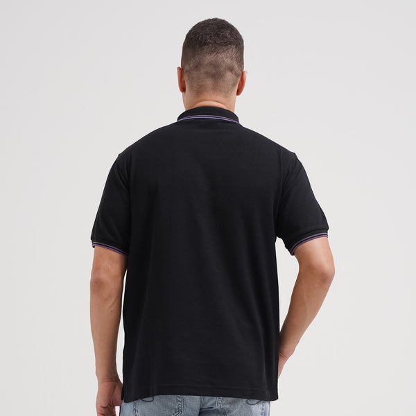 Lee Cooper Polo Shirt Stripe Color Logotype Black
