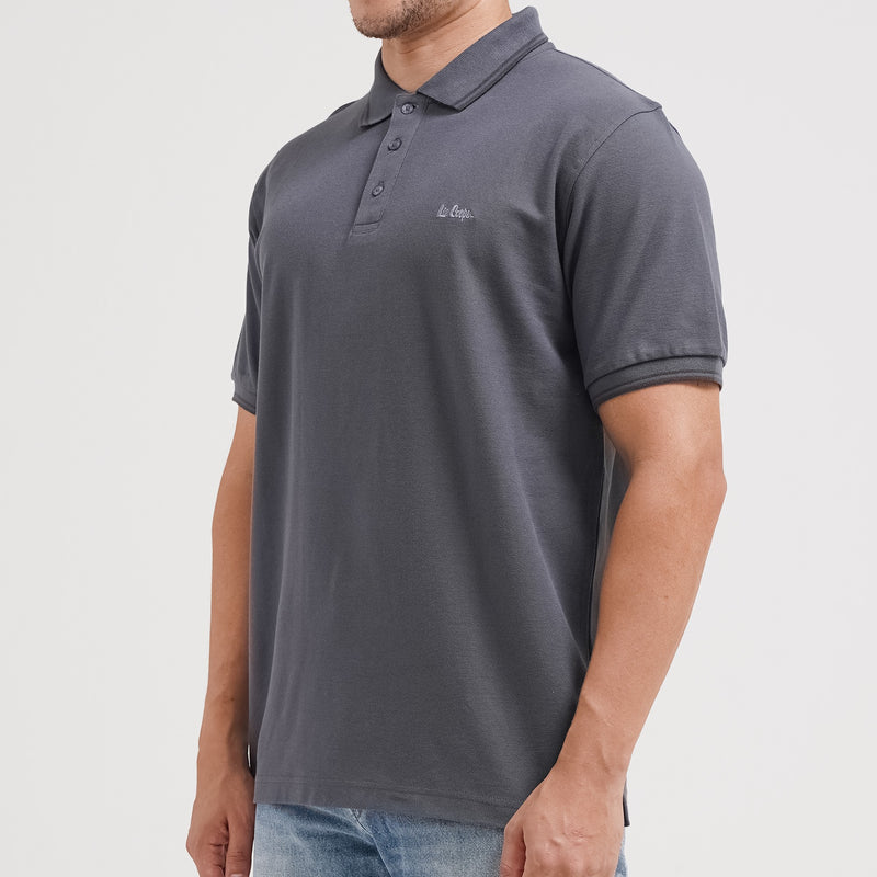 Lee Cooper Polo Shirt Stripe Color Logotype Dark Grey