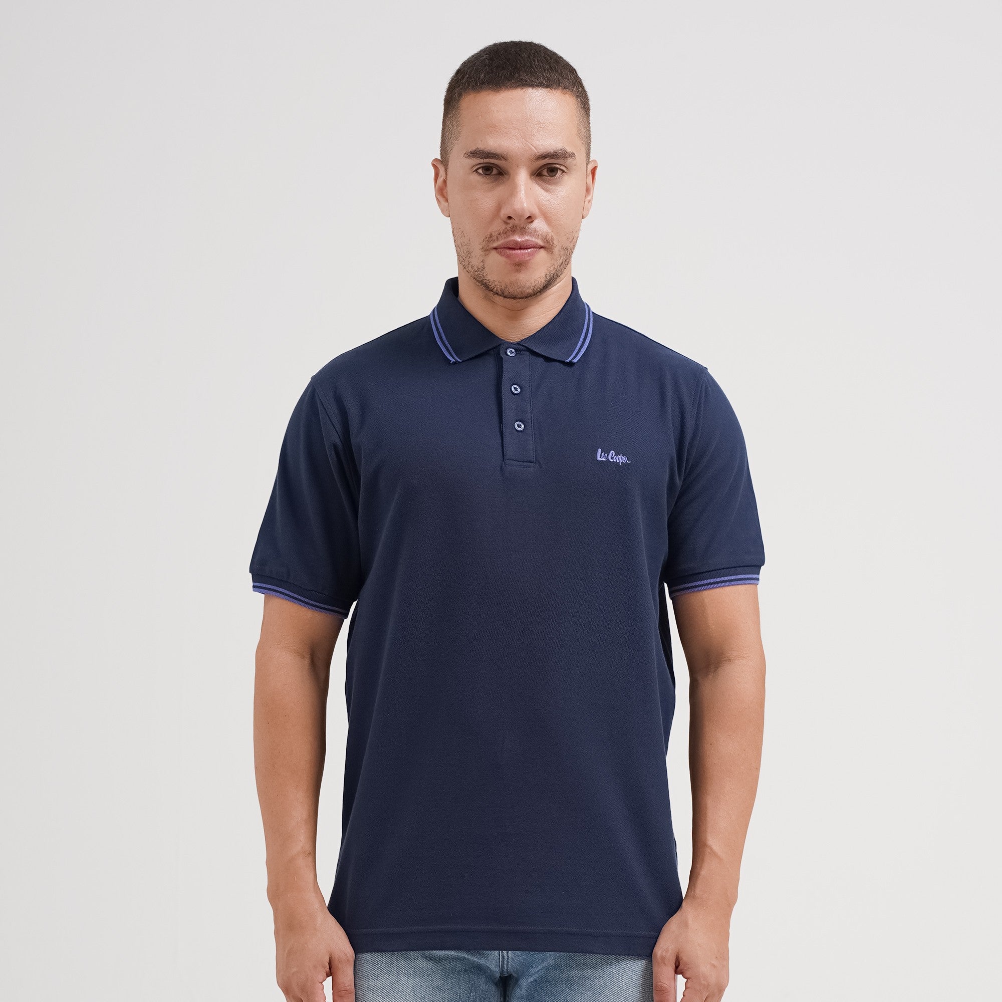 Lee Cooper Polo Shirt Stripe Color Logotype Navy