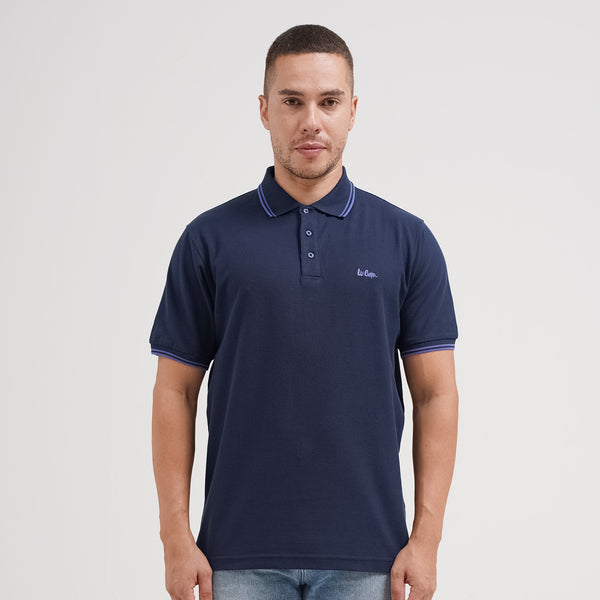 Lee Cooper Polo Shirt Stripe Color Logotype Navy