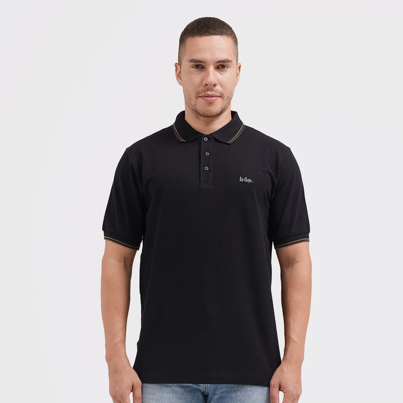 Lee Cooper Polo Shirt Stripe Color Logotype Green Black