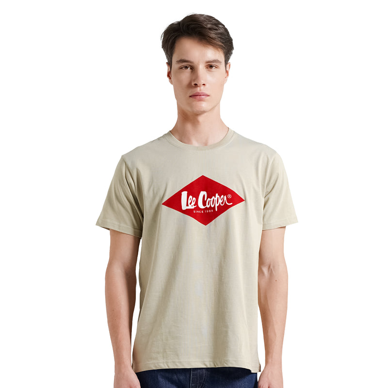 Lee Cooper T-Shirt Red Diamond Logo Velvet Beige