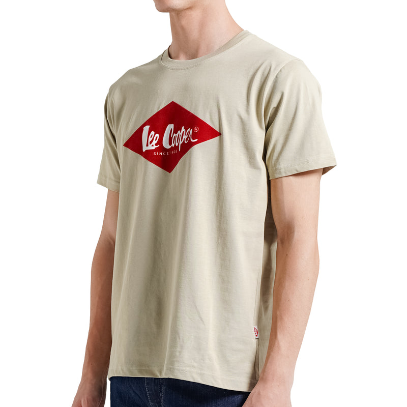 Lee Cooper T-Shirt Red Diamond Logo Velvet Beige