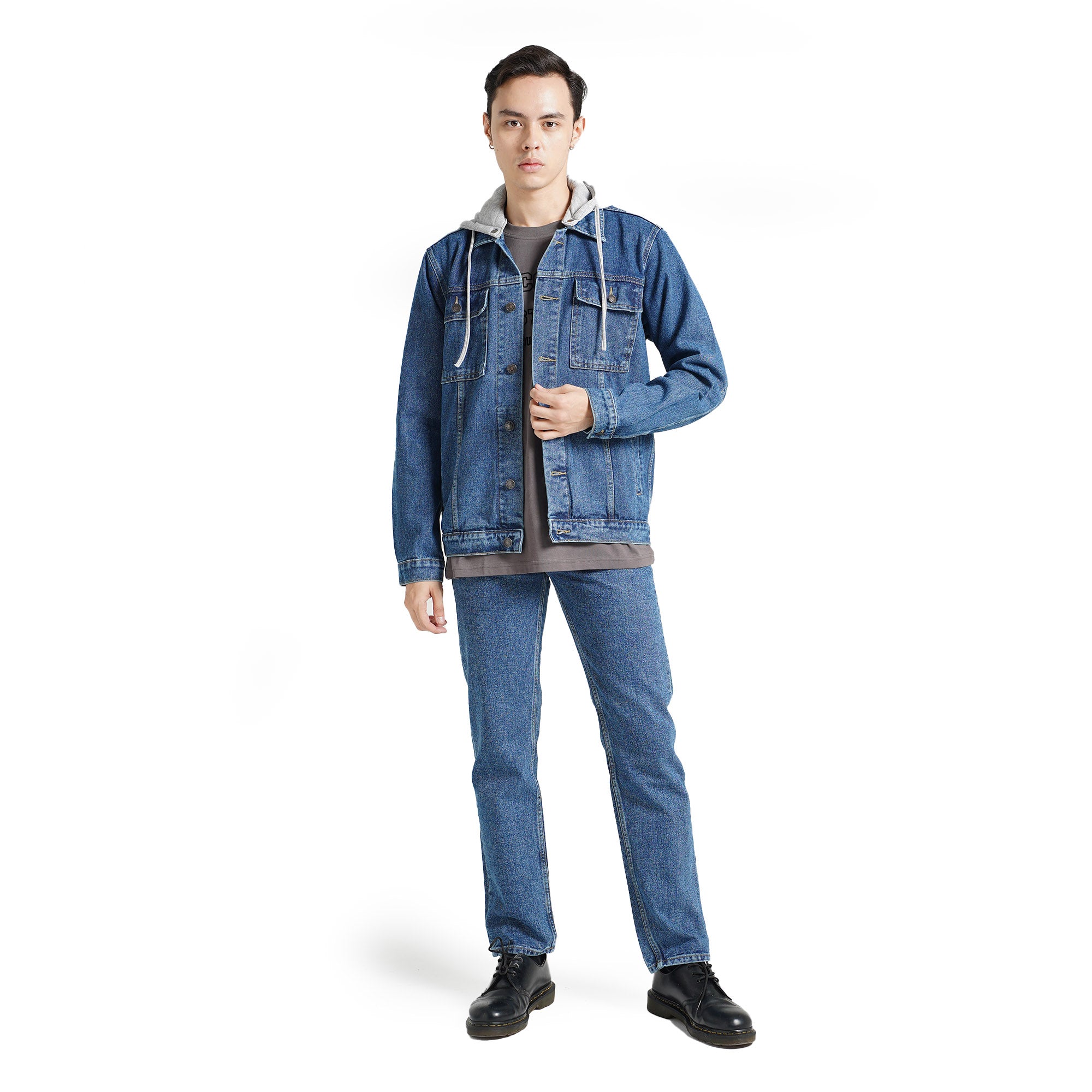 LEE COOPER JACKET TRUCKER HOODIE WORN DARK BLUE