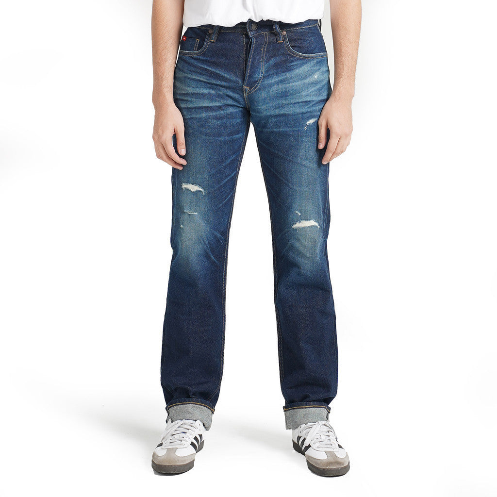 Lee Cooper Straight Fit Jeans Selvedge Harry Repaired Dark Blue