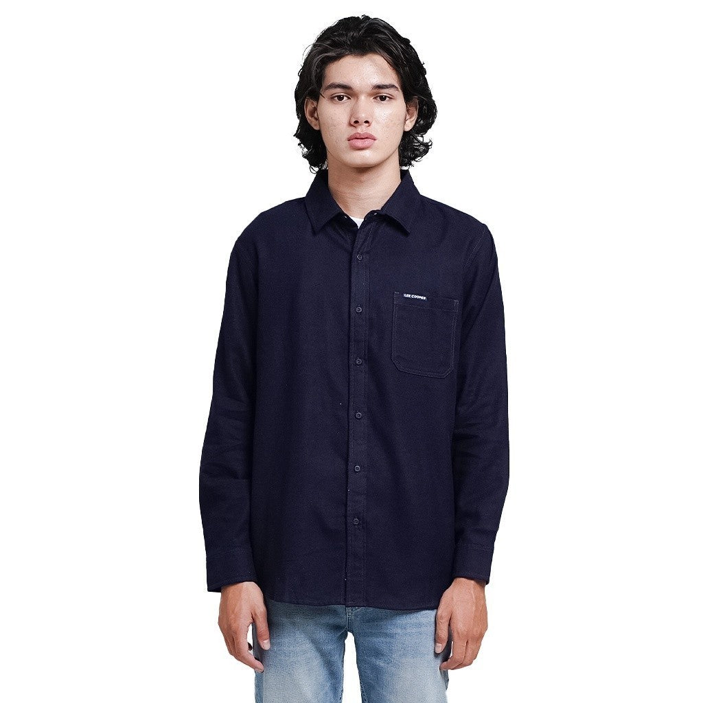 Lee Cooper Long Shirt Callum Plain Blue