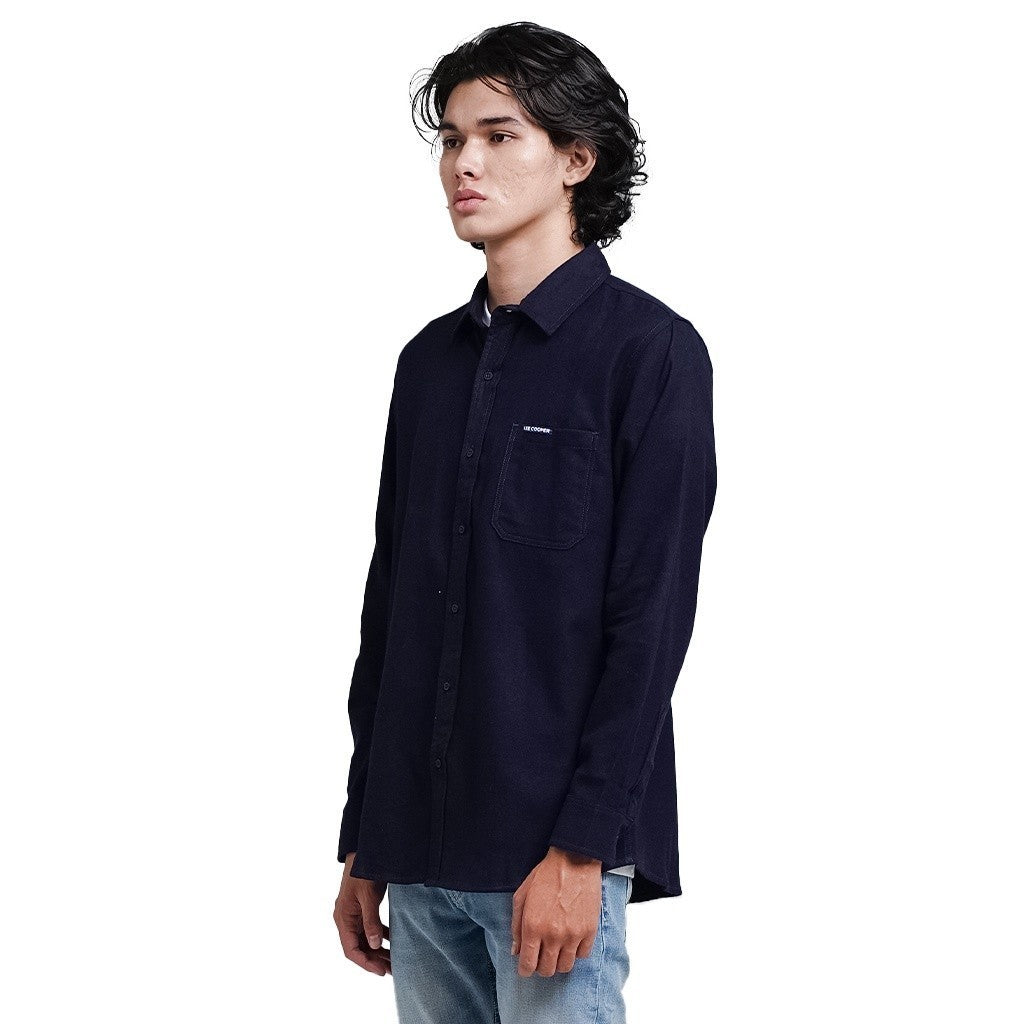Lee Cooper Long Shirt Callum Plain Blue