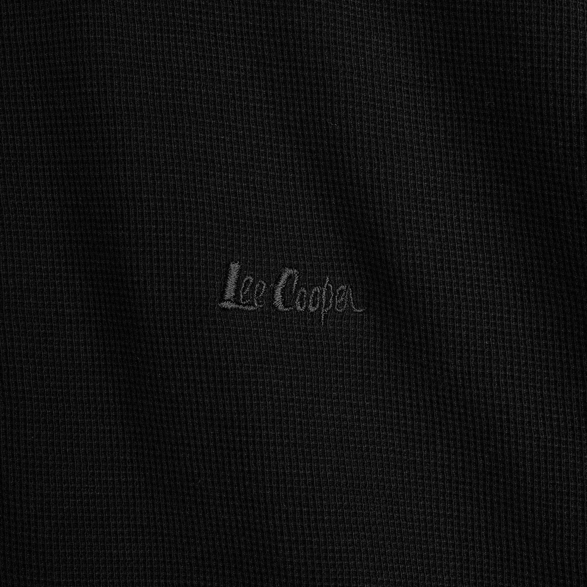 Lee Cooper T-Shirt Henley Buttoned Waffle Black