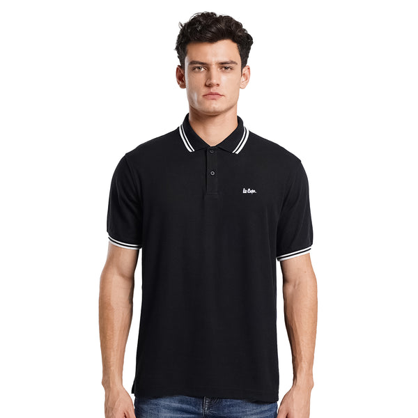 Lee Cooper Polo Shirt Stripe Logotype Black