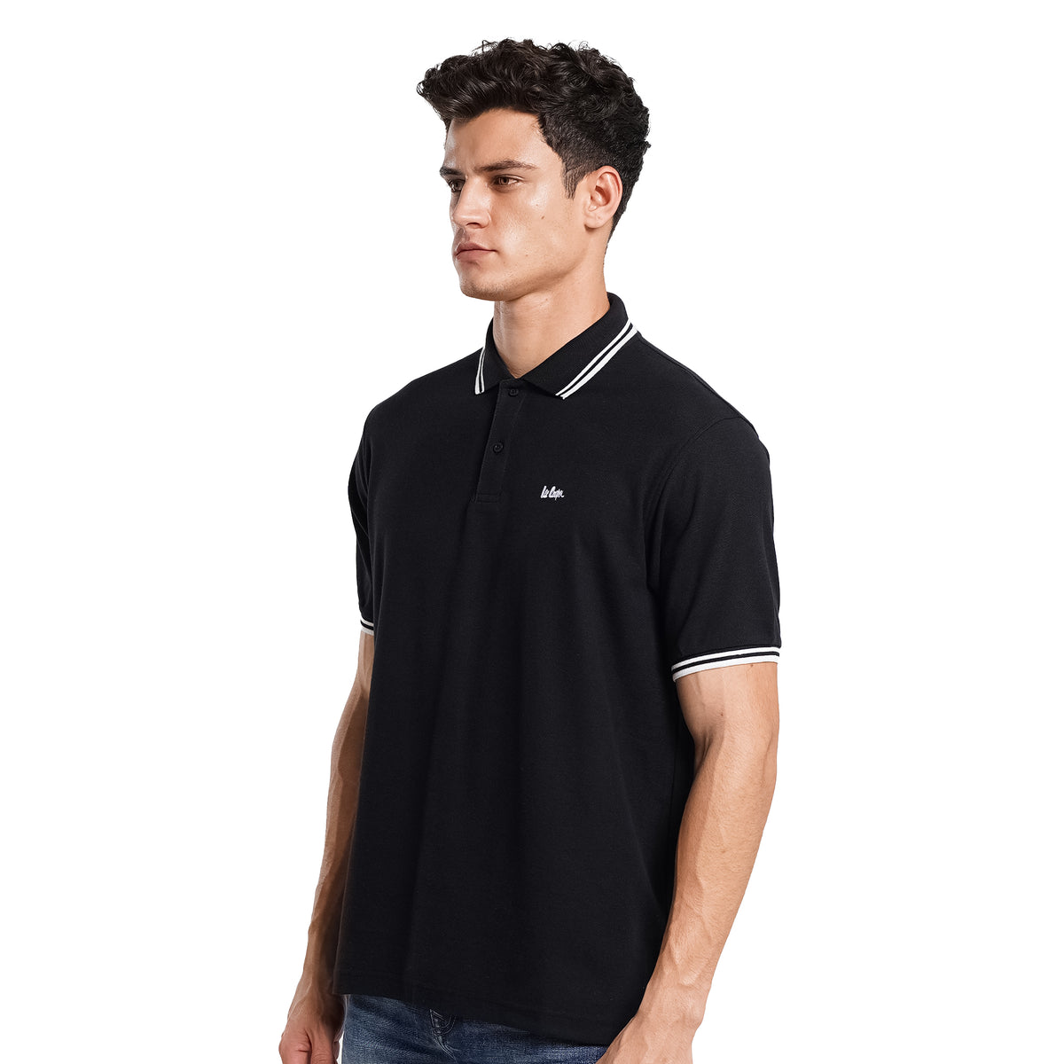 Lee Cooper Polo Shirt Stripe Logotype Black
