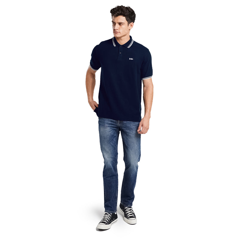 Lee Cooper Polo Shirt Stripe Logotype Navy