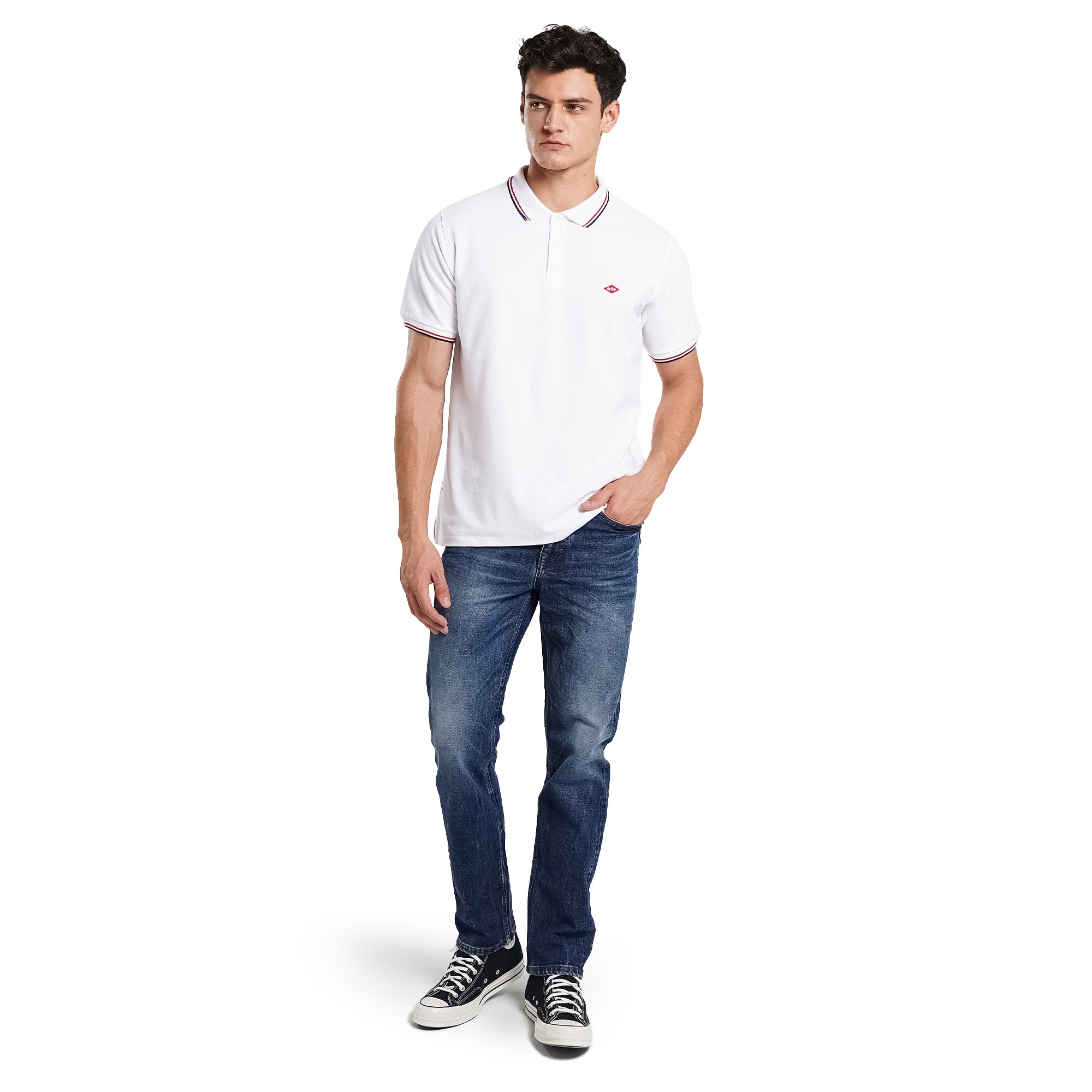 Lee Cooper Polo Shirt Stripe Diamond Logo White