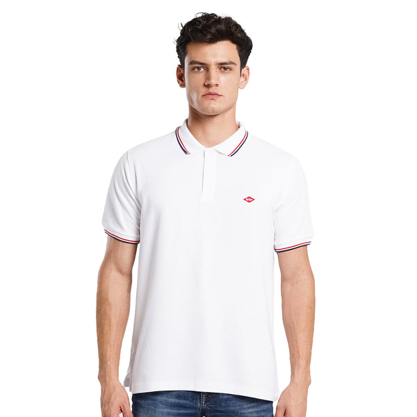 Lee Cooper Polo Shirt Stripe Diamond Logo White