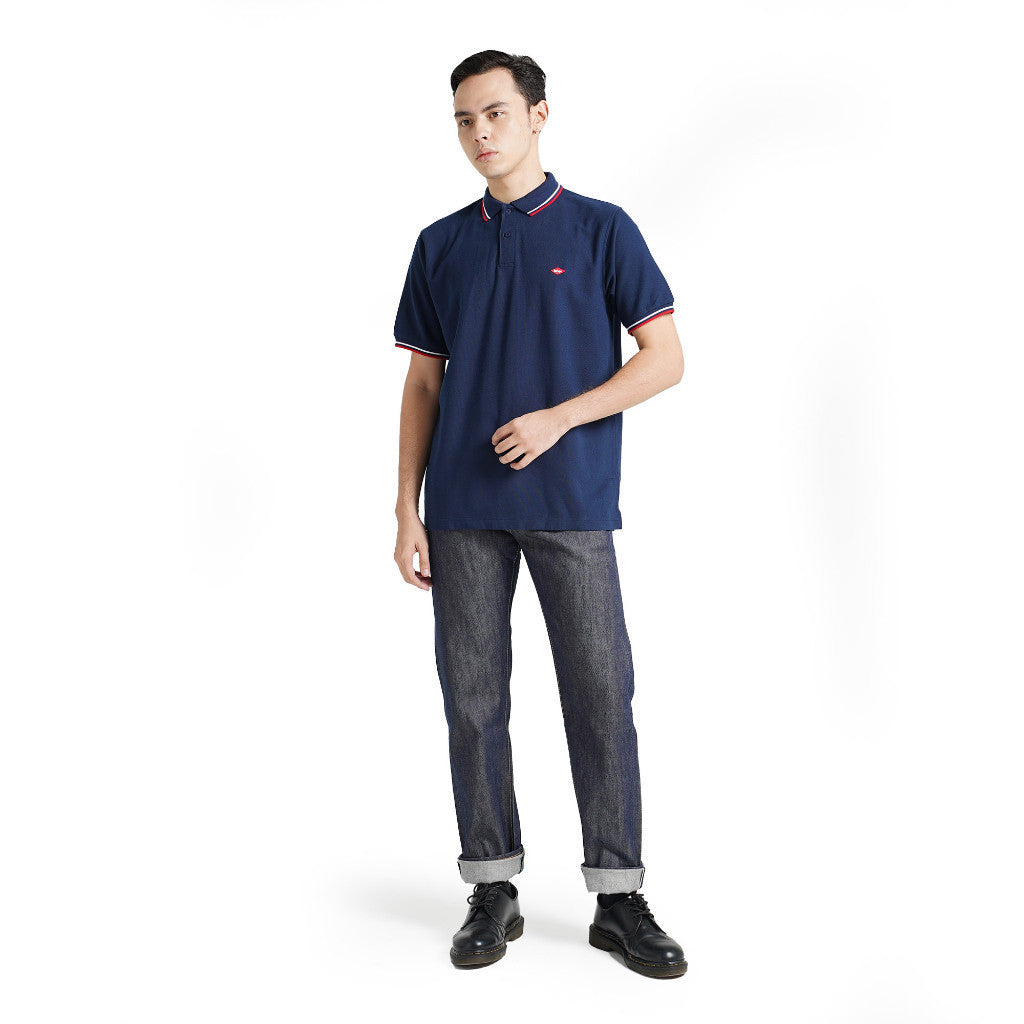 Lee Cooper Polo Shirt Stripe Diamond Logo Navy