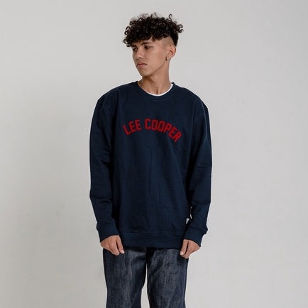 Lee Cooper Sweatshirt Crewneck Varsity Logo Type Navy